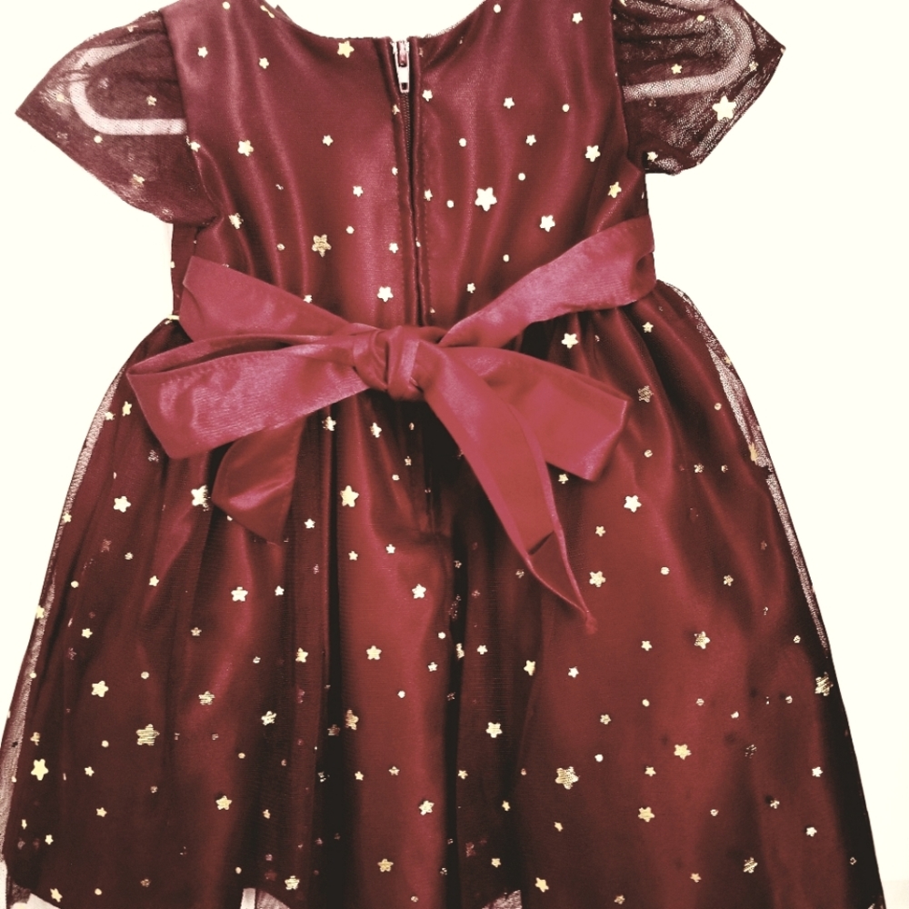 Burgundy & Gold Star Accent Dress 12-18m
